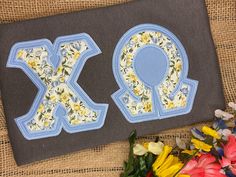 a close up of a piece of cloth with the letters xo and o on it