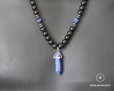 Lapis Lazuli Pendant Black Onyx Beaded Adjustable Macrame Protection Crystal Gemstone Long Necklace Christmas Gif For Him Women's -ALL THE PRODUCTS AT ELISAJEWELRYART ARE HANDMADE AND MADE WITH NATURAL BEADS. -WHAT DOES THE LAPIS LAZULI STAND FOR Lapis Lazuli is one of the most sought after stones in use since man's history began. Its deep, celestial blue remains the symbol of royalty and honor, gods and power, spirit and vision. It is a universal symbol of wisdom and truth. It stimulates taking Adjustable Onyx Beaded Crystal Necklaces, Adjustable Onyx Beaded Crystal Necklace, Adjustable Onyx Gemstone Beads Crystal Necklace, Adjustable Onyx Crystal Necklace With Gemstone Beads, Onyx Beaded Jewelry For Healing, Black Beaded Pendant Crystal Necklace, Gift Black Beaded Crystal Necklace, Gift Onyx Crystal Necklaces With Polished Beads, Onyx Beaded Necklaces With 8mm Beads As Gift