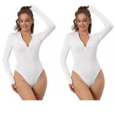 Designed to sculpt and smooth your figure, this full-bodied slimming bodysuit features tummy control and long sleeves for a sleek look. This bodysuit is designed to give you a sleek and smooth while providing support and comfort. Made with tummy control shapewear to enhance your natural curves. Whether you wear it for a night out or a workout, this jumpsuit top is sure to be a hit. Available in different colors and sizes to suit every woman's body type. Fitted White Smoothing Bodysuit, White Fitted Smoothing Bodysuit, White Smoothing Shapewear Bodysuit, White Fitted Shapewear Bodysuit, High Stretch Smoothing White Bodysuit, White Shaping Bodysuit With Lined Body, White Shaping Bodysuit Shapewear, White Shaping Bodysuit, White Shaping Shapewear Bodysuit