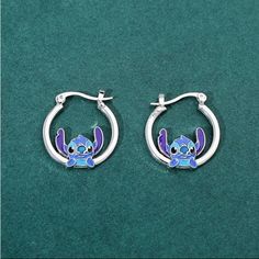 Earrings-Hoops,Disney Stitch Hoop Earrings Silver-Plated Enamel Dangle Earrings Nwt Tray 97 Earrings Hoops, Disney Stitch, Disney Jewelry, Stitch Disney, Earrings Color, Jewelry Earrings Hoops, Silver Blue, Silver Hoop Earrings, Earrings Silver