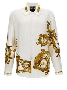 100% viscose | Versace Jeans Couture Men's baroque Shirt in White | SS24 Gucci Luxury Men's Shirt, Versace Man, Versace Baroque, Versace Shirts, Valentino Men, Versace Shirt, Versace Men, Versace Jeans Couture, Top Designer Brands