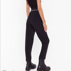 Brand New Nasty Gal Pinstripe Dress Pants; Black And White Checkered Trousers, Dress Pants Black, White Dress Pants, Satin Trousers, Green Trousers, Purple Pants, Pinstripe Dress, Pinstripe Pants, Blue Trousers