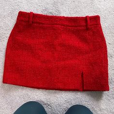 Red Zara Textured Skirt Size Small! Never Worn Matching Blazer On My Poshmark! High Waist Red Skirt For Winter, Red Lined Skirt For Winter, Trendy Red Lined Skirt, Red High Waist Mini Skirt For Fall, Red Mini Length Bottoms For Winter, Red Lined Mini Skirt For Fall, Chic Red Skort For Fall, Red Lined Skirt For Fall, Red Mini Skirt For Fall