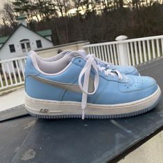 Baby Blue And Silver Minor Scratches Great Condition Women’s 7.5 Nike Shoes Vintage, Shoes Vintage, Nike Cortez Sneaker, Vintage Nike, Nike Air Force 1, Vintage Shoes, Nike Air Force Sneaker, Air Force 1, Nike Air Force