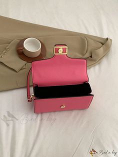 Bird in Bag - Leather Shoulder Bag with Metallic Buckle Decoration, Perfect for Outings Pink Crossbody Office Bag, Pink Crossbody Shoulder Bag For Office, Pink Travel Bag With Metal Hardware, Pink Rectangular Bag With Metal Hardware, Rectangular Shoulder Bag With Hasp Closure For Gift, Rectangular Shoulder Bag With Hasp Closure As Gift, Shoulder Bag With Hasp Closure For Gift, Pink Box Bag With Detachable Strap For Office, Pink Top Handle Shoulder Bag With Metal Hardware