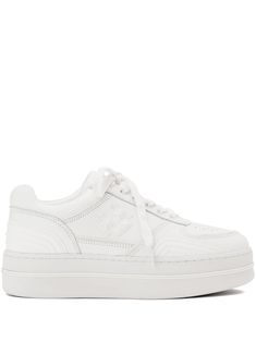 white leather panelled design tonal design front lace-up fastening branded heel counter ribbed detailing signature Double T motif perforated toebox round toe branded insole cushioned midsole platform sole Tory Burch Sneakers, White Sneakers Women, Iconic Bags, Boots Fall, Flat Boots, Exclusive Fashion, Ballet Flat Shoes, Pump Sandals, Platform Sneakers