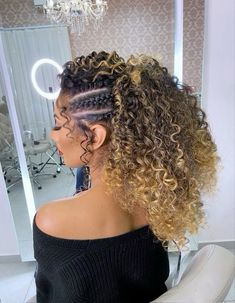 Mixed Hair Updo, Curly Blonde Hair, Curly Hair Ponytail, Curly Crochet Hair Styles, Curly Hair Photos, Hair Twist Styles, Hairdos For Curly Hair, Natural Hair Updo, Hair Ponytail Styles