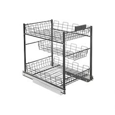 two metal baskets are stacked on top of each other