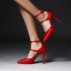 GOOSHOE Red Satin Stilettos Pointed Buckle Pumps for Wedding 4 Feminine Shoes, Cowboy Shoes, Fun Heels, Summer Heels, Wedding Shoes Heels, Suede Boots Knee High, Snow Boots Women, Gorgeous Shoes, Fashion Sandals