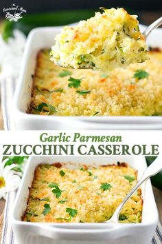 two white casserole dishes filled with zucchini and parmesan cheese