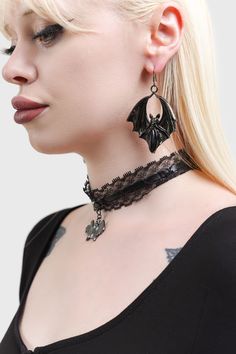 NIGHT EMBRACE.- Statement bat earrings.- Fish hook back.- Hanging style.- Width 4.5cm / 1.8".- Height 6cm / 2.4".With KILLSTAR branding, 100% Zinc alloy.Wipe clean only. Imported. Bat Earring, Vinyl Accessories, Sling Bag Black, Bat Earrings, Turn Table Vinyl, Baby Scarf, Umbrellas Parasols, Top Band, Clothing Patches