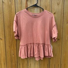 Pink Ruffled Blouse From Forever 21. New With Tags Chest 21” Or 42” Stretched, 18” Or 36” Relaxed; Meant To Be Looser Fitting Length About 21” #Ruffles #Pink #Coquette #Romantic #Feminine Spring Brunch Tops With Ruffles, Casual Short Sleeve Top With Ruffle Hem, Spring Ruffled Tops For Brunch, Fitted Tops With Ruffle Hem For Day Out, Fitted Tops With Ruffle Hem And Ruffle Sleeve, Fall Ruffled Short Sleeve Tops, Spring Peplum Top With Ruffle Hem For Brunch, Spring Brunch Peplum Top With Ruffle Hem, Fall Short Sleeve Ruffle Blouse