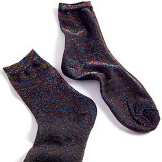 Twinkle Your Toes In These Sheer And Stretchy Socks Woven With Metallic Yarn. - 70% Polyester, 28% Metallic Yarn, 2% Spandex - Hand Wash Color: Black Multi New / Never Used Trendy Party Socks With Stretch, Metallic Socks, Sparkly Socks, Socks Aesthetic, Glitter Socks, Mesh Socks, Urban Outfitters Accessories, Metallic Yarn, Crew Sock