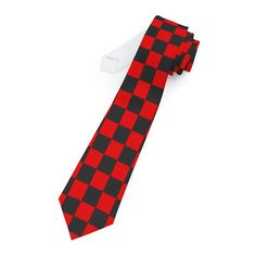 Made of 100% polyester, this tie has vibrant color print and offers a silky finish along with a keeper loop for holding the tie tail. Dimensions: Length - 59 inches Width - 1.5 - 3.9 inches .: Material: 3.10oz/yd² (105gsm) polyester .: Soft satin finish .: One sided print .: V-shaped end .: Keeper loop for securing tie tail .: Sewn in label *item designed by me & printed by Printify Red Adjustable Standard Tie, Red Standard Necktie, Red Standard Tie, Red Checkered, Tie Accessories, Color Print, Suit And Tie, One Sided, Sew-in Labels