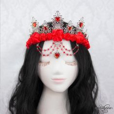 Queen of Hearts Crown | The Red Queen | Red gothic crown, alice in wonderland crown, red rose crown, crystal crown, metal filigree #RedFlowerCrown #QueenOfHearts #FantasyHeaddress #ElvenMetalCrown #GothicCrown #MedievalTiara #CostumeAccessories #AliceInWonderland #GothicHeadpiece #WeddingCirclet Red Crown Jewelry For Wedding, Red Halloween Headband Headpiece, Red Headband For Halloween, Red Structured Crown Headpiece For Wedding, Red Crown Headpiece For Parties, Red Crown Headpieces For Party, Red Festival Crown Headpiece, Adjustable Crown For Cosplay, Red Fantasy Headpiece For Costume Party