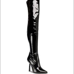 Brand New. Over The Knee Thigh High Boots Modern Black Knee-high Boots For Night Out, Fitted Thigh High Patent Leather Boots, Fitted Patent Leather Knee-high Boots For Night Out, Sleek Over-the-knee Party Boots, Party Fitted Patent Leather Knee-high Boots, Party Patent Leather Fitted Knee-high Boots, Sleek Over-the-knee Party Heeled Boots, Modern Fitted Thigh High Heeled Boots, Modern Fitted Thigh-high Heeled Boots