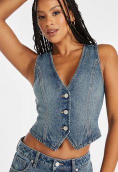 Tailored Denim Vest Jean Vest Top, Denim Vest Top, Thrift Manifestation, Jean Vest, Outerwear Vest, Vest Shirt, Vest Top, Denim Vest, Denim Shirt