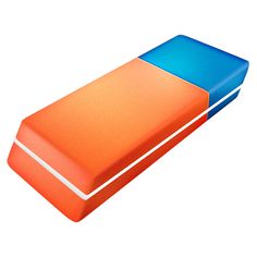 an orange and blue book sitting on top of each other