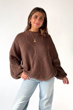 Logan Oversized Sweater in Brown Cheap Oversized Brown Sweatshirt, Cheap Oversized Crew Neck Knit Top, Affordable Brown Oversized Tops, Cheap Oversized Winter Tops, Cheap Oversized Sweater For Campus, Cute Affordable Oversized Sweater, Cheap Oversized Sweater For Day Out, Cheap Oversized Tops For Fall, Gray Brown Sweater