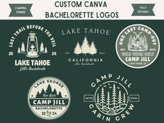 the logos for camp hill, lake tahoe and camp hill campground are shown in white on green