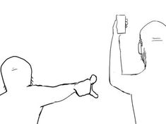 a drawing of a person holding up a cell phone