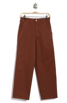 Get it done the fun way in these carpenter-style pants cut in a cute cropped length from comfortable, durable cotton. 27" inseam; 13 1/2" front rise (size 30) Zip fly with button closure Five-pocket style; cargo patch pockets Back elastic waist 100% cotton Machine wash, tumble dry Imported Straight Cotton Cargo Jeans With Hip Pockets, Cotton Straight Cargo Jeans With Hip Pockets, High-waisted Cotton Cargo Work Pants, Cotton Cargo Jeans With Pockets For Workwear, Cotton Workwear Cargo Jeans, Utility Chino Cotton Twill Pants With Pockets, Straight Leg Cotton Cargo Jeans With Patch Pockets, Utility Pants In Chino Cotton Twill With Pockets, Fall Streetwear Cargo Pants With Welt Pockets