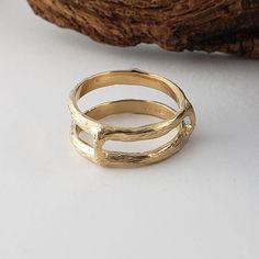 Twig and Branch Ring Guard in Solid Gold by DV Jewelry Designs #anniversay #WeddingBand #GoldRing #RingGuard #GoldBand #EngagementRing #AnniversaryBand #TwigRing #WeddingGift #TwigBand Gold Twig Ring, Twig Wedding Band, Gold Twigs, Ring With Stone, Twig Engagement Ring, Twig Ring, Ring Guard, Branch Ring, The Guard