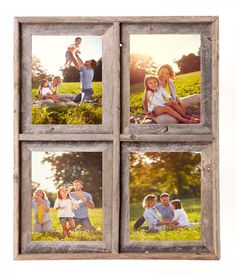 four square wooden frames with family photos in them