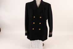 WWI Era USN Officers Jacket Named Measures  Shoulder 18" Chest  21" Sleeve 18" Length 29.5 Military Style Long Sleeve Pea Coat For Work, Military Style Pea Coat With Long Sleeves For Work, Uniform Style Double-breasted Workwear Outerwear, Double-breasted Uniform Style Outerwear For Work, Double-breasted Uniform Style Workwear Outerwear, Double-breasted Uniform Outerwear With Pockets, Double-breasted Uniform Style Workwear, Business Uniform Style Outerwear With Pockets, Business Uniform Style Outerwear