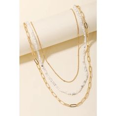 Length (Shortest Chain): 16" + 3" Extender Layered Chains Layered Chain, Layered Chains, Bead Necklace, Beaded Necklace, Beads, Chain, Gold