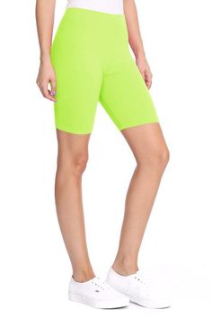 Solid high waist biker shorts with an elastic waist Approx Length: 17.5 in from waist to hem Model is wearing a size XL COTTON SPANDEXFabric: 96% COTTON 4% SPANDEX Green Biker Shorts, Yoga Bottoms, Moa Collection, Basic Workout, Bottom Workout, Waist Workout, Women's Activewear, Shorts Pants, Active Wear Shorts