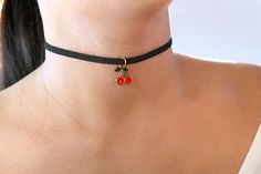 adjustable choker:- shortest: 35.5 cm- longest: 39.8 cm Cute Adjustable Choker Jewelry, Cute Black Choker Necklace, Cute Adjustable Black Choker, Trendy Red Choker As Gift, Trendy Adjustable Cherry Jewelry, Trendy Cherry Adjustable Jewelry, Red Adjustable Trendy Choker, Chocker Neckless, Cute Chokers