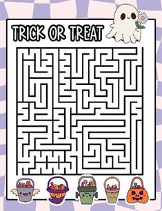 a trick or treat maze with candy buckets and ghost