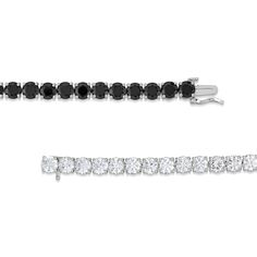 This black onyx and white lab-created sapphire half-and-half tennis bracelet is a stylish take on a classic style. Sterling silver This half-and-half design features contrasting 5.0mm black onyx and white lab-created sapphires 7.5-inch bracelet; box clasp Black Diamond Round Tennis Bracelet, Classic Tennis Bracelet With Black Diamonds, Black Diamond Tennis Bracelet Gift, Black Diamond Tennis Bracelet As Gift, Black Diamond Bracelet With Diamond Accents, Black Diamond Bracelet With Accents, Classic Black Diamond Tennis Bracelet, Formal Black Tennis Bracelet With Diamond Accents, Bracelet Box