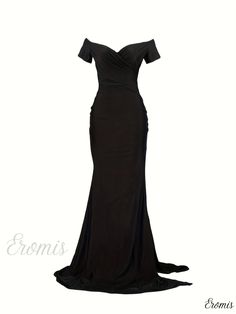 Eromis - Off-Shoulder Maxi Dress with Split Thigh - Sophisticated Bodycon Party Attire for Women Gown Details, Dress With Split, Party Attire, Chest Pad, Ball Gown, Summer Fall, Knit Fabric, Off Shoulder, Split