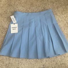 Nwt This Is A High-Rise, Pleated Mini Skirt. Zipper In The Back Blue Pleated Skirt For School In Spring, Blue Tennis Skirt For School In Summer, Blue Skort For School In Spring, Trendy Blue Pleated Skort, Fitted Light Blue Pleated Skort, Blue Skort For School In Summer, Blue Skort For School And Summer, Aritzia Skirt, Black Silk Skirt