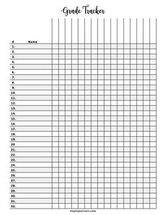 a printable grade tracker for students to use in their homes and school classroomss