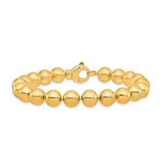 Enhance your jewelry collection with this exquisite 14K Polished Gold Beaded Bracelet. Crafted with precision and elegance in Italy, this bracelet showcases a timeless design that exudes sophistication and style. This 14K gold bracelet features evenly spaced, polished beads that reflect light beautifully, adding a touch of glamour to any outfit. The 7.5-inch length ensures a comfortable fit for most wrist sizes, while the durable lobster claw clasp provides secure wear. FEATURES⚬ Crafted with pure solid 14K Gold 100% guaranteed (Water-Resistant, Tarnish-Resistant, and Hypoallergenic)⚬ Bead Size: 8.0mm⚬ Length: 7.5 inches ⚬ Weight: 14.56 Grams⚬ Clasp: Secure lobster claw clasp⚬ Finish: Polished for a brilliant shine ✪ SHIPPING INFORMATIONThis item will be shipped within 3 to 5 business days Classic Yellow Gold Bracelets With Gold Beads, Timeless Gold Beaded Bracelets For Formal Occasions, Classic Formal Bracelets With Polished Beads, Luxury Gold Bracelet With Round Beads For Formal Occasions, Classic Yellow Gold Beaded Jubilee Bracelet, Classic Gold Bracelet With Gold Beads For Formal Occasions, Classic 14k Yellow Gold Beaded Bracelets, Classic Yellow Gold Bracelet With 8mm Beads, Classic Gold Bracelets With Polished Beads