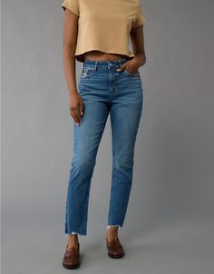 AE Strigid Mom Jean Jeans With No Holes, Classic Mom Fit Tapered Leg Bottoms, Classic Mom Fit Bottoms With Tapered Leg, Classic Mom Fit Tapered Leg Pants, Classic Mom Fit Pants With Tapered Leg, High Waist Tapered Pants For Everyday, Classic Everyday Mom Fit Bottoms, Everyday Mom Fit Pants With Tapered Leg, Classic Mom Fit Bottoms For Everyday