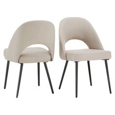 two beige chairs with black legs on a white background