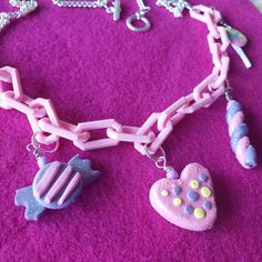 polyclay candy charms on a chunky 3d printed chain. Infinite Necklace, Cosmic Necklace, Candy Charms, Infinity Jewelry, Jewelry Minimalist, Bronze Pendant, Open Heart, Artistic Jewelry, Minimalist Jewelry