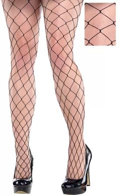 A wardrobe essential, Black Wide Fishnet Pantyhose add a subtle amount of sass to your look. Nylon-blend Adult Plus Size Black Wide Fishnet Pantyhose fits most women's plus sizes. Black Fishnet Bottoms, Fish Net Tights, Black Fishnet Tights, Fishnet Leggings, Pretty Halloween Costumes, Couples Halloween Outfits, Zombie Costume, Scene Outfits, Vegas Outfit