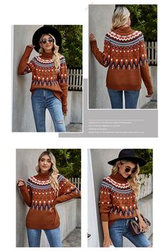 Fall Halloween Pumpkin Sweater, Pullover Brown Crewneck Knit Sweater, Retro Stripe Sweater Fall Season Tops For Cold Weather, Winter Brown Tops With Fair Isle Pattern, Brown Fair Isle Winter Top, Winter Fair Isle Pattern Brown Tops, Fair Isle Sweater For Fall And Winter, Fair Isle Pattern Sweater For Fall, Fall Fair Isle Pattern Sweater For Winter Wear, Brown Top For Winter Cold Weather, Brown Stretch Sweater For Winter