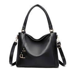 Color: Black Elegant Shoulder Bag With Removable Pouch, Elegant Hobo Shoulder Bag With Adjustable Strap, Elegant Saddle Shoulder Bag With Adjustable Strap, Faux Leather Shoulder Bag With Detachable Strap, Elegant Soft Leather Shoulder Bag, Chic Large Capacity Black Bag, Chic Satchel For Everyday Use, Elegant Shoulder Bag With Single Strap, Elegant Soft Leather Crossbody Shoulder Bag