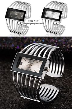 Clothing may take up more physical space in your closet, but it's the all-important accessory details that complete the look! Wear this silver bracelet watch and declare your classy sophisticated fashion style.  women's bracelet watch style | women's bracelet watch stainless steel| silver bracelet watch women| bracelet watch cuff| women's watch silver #womenswatch #silverwatch #womensaccessories #womensjewelry