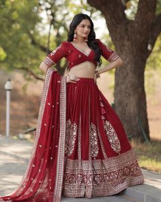 Maroon Georgette embroidered sequence lehenga choli with faux blooming dupatta to enhance your wedding look in budget. - Free shipping 🚚 - In-house Tailoring 🪡 - Wedding season discounts ✨ SHOP NOW 🛍️ gotifab.com [red lehenga , wedding dresses , handmade lehengas , indian wedding dresses,red bridal lehenga , lehenga choli, ghaghra choli] #redcholi #redlehenga #bridesmaidsdress #redbridallehenga #lenghacholi #indianweddingdress #desingercholi