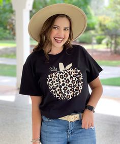 What a cute leopard pumpkin tee for the fall season! Wear it to the pumpkin patch and fall festivals! Available on a short or long sleeve tee. 
* 6 oz., 100% preshrunk cotton * Classic fit * Seamless double needle 7/8" collar * Taped neck and shoulders * Double needle sleeve and bottom hems * Quarter-turned to eliminate center crease Casual Leopard Print T-shirt For Fall, Trendy Black T-shirt For Fall, Trendy Fall Short Sleeve T-shirt, Trendy Short Sleeve Fall T-shirt, Trendy Short Sleeve T-shirt For Fall, Cute Short Sleeve Tops For Fall, Fall Leopard Print Cotton Tops, Leopard Print Cotton Tops For Fall, Fall Leopard Print Graphic T-shirt