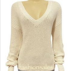 Pullover Sweater Casual White Chunky Knit V-neck Sweater, Cream Ribbed V-neck Knit Top, White Chunky Knit V-neck Top, Casual Soft Knit V-neck Sweater For Spring, White Knitted V-neck Sweater For Spring, Fitted Soft Knit V-neck Casual Sweater, Trendy White Knitted V-neck Sweater, Textured Knit Casual V-neck Sweater, V-neck Cable Knit Sweater For Spring