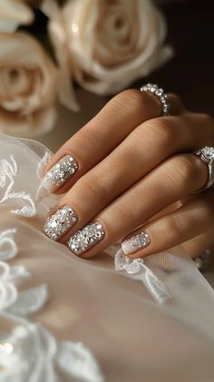 Bridal Nail Designs, Elegant Bridal Nails, Bridal Manicure, Wedding Day Nails, Oval Shaped Nails, Bridal Nails Designs, Bridal Nail, Nail Techniques, Pretty Nail Art Designs