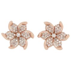 Gold Diamond Earrings Studs, Rose Gold Earrings Studs, Gold Diamond Studs, Flower Earring, Rose Gold Studs, Unique Flower, Flower Stud Earrings, Earrings Elegant, Earring Studs